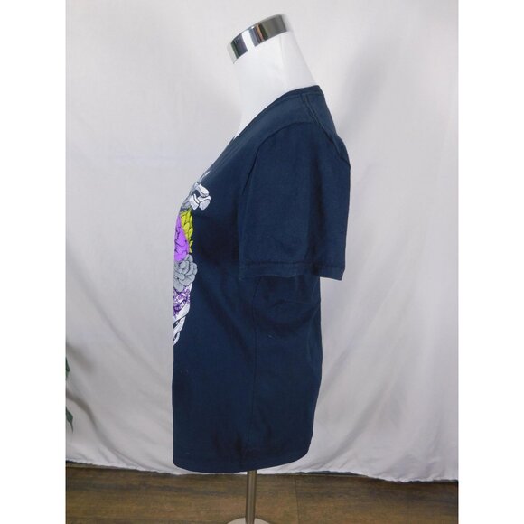 Michaels Shirt Womens Large Navy Graphic Skeleton Rib Cage Floral Goth Tee - Picture 6 of 10